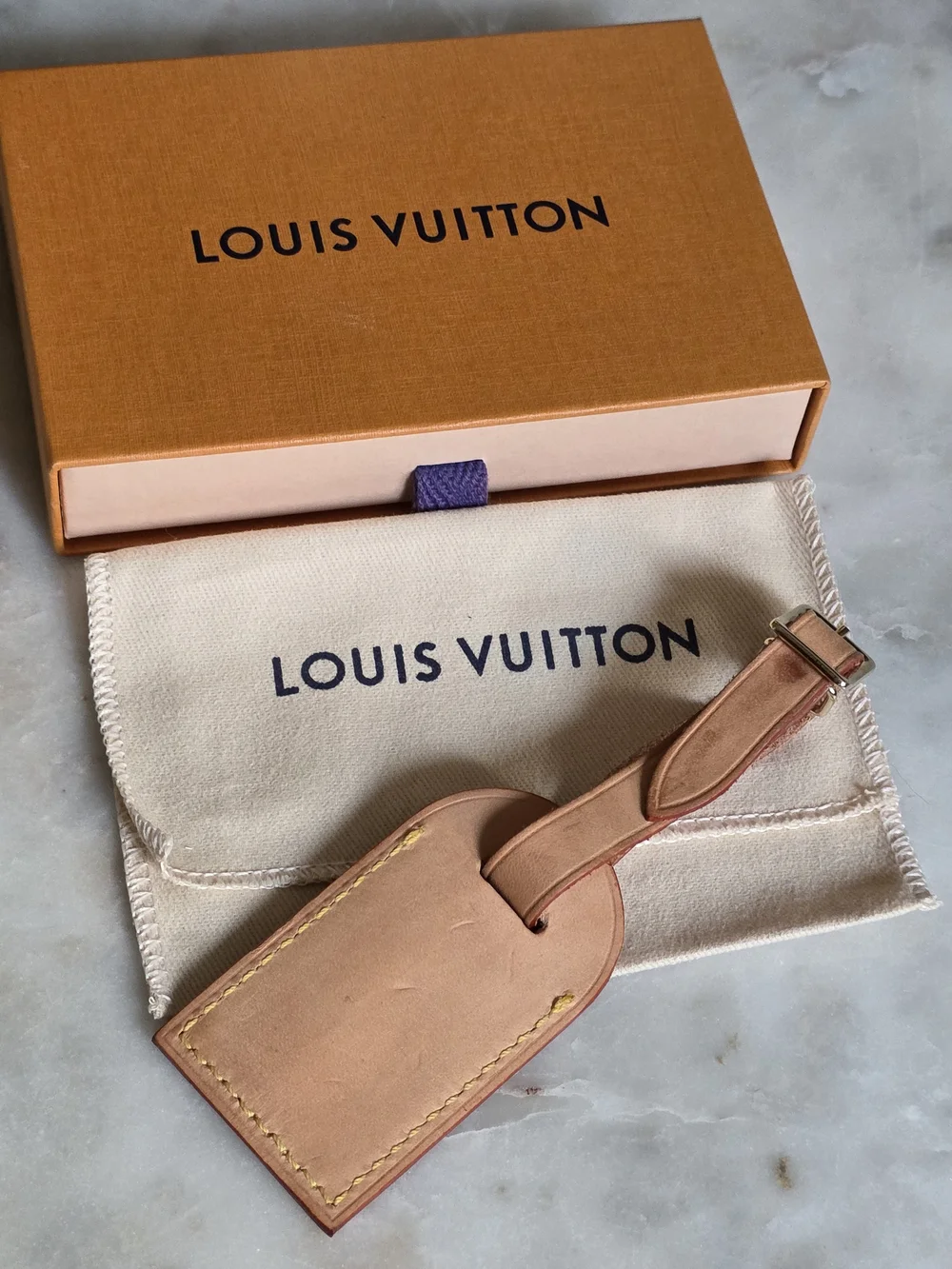 Authentic Louis Vuitton Vachetta Leather Luggage Tag W/ Box & Dustbag